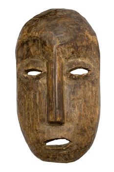 Old wooden mask isolated on a white background. File contains clipping path.