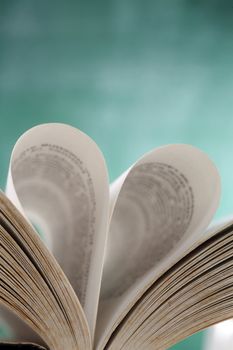close up of the pages of the book folded in the heart shape