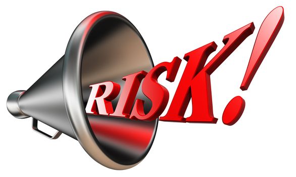 risk red word in megaphone isolated on white background. clipping path included
