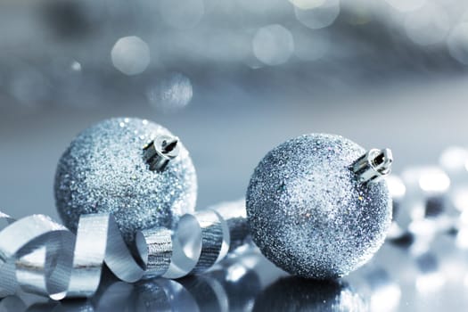 silver christmas ball macro close up