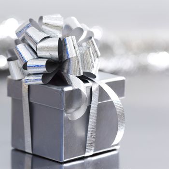 silver christmas gift macro close up