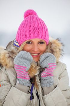 winter women close up portrait in frost forest