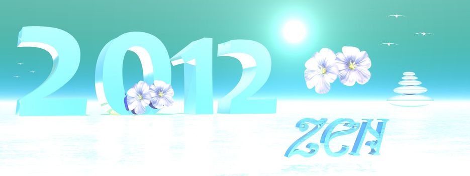 2012 by sunny winter surrounded by zen flowers and birds