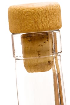 Bottle neck with brown cork isolated on a white background.