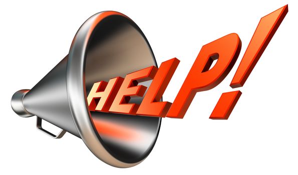help orange word in megaphone on white background. clipping path included 