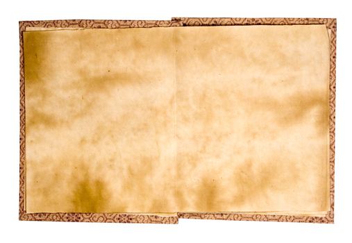 Old open blank book isolated on a white background. File contains clipping path.