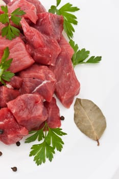 food series: cube sliced raw meat with parsley