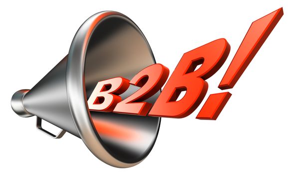 b2b orange word in megaphone on white background. clipping path included 