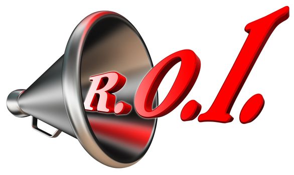 roi red word in megaphone return on investment concept isolated on white background. clipping path included