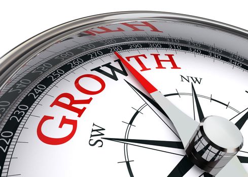 growth red word on concept compass on white background