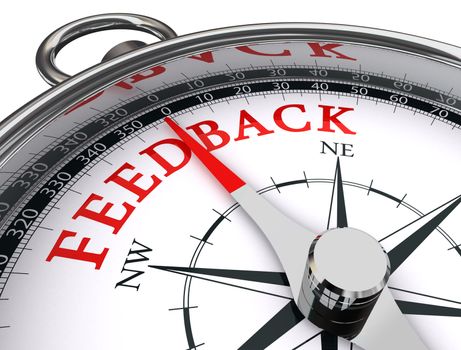 feedback red word on conceptual compass on white background