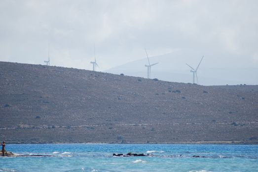 wind turbines � wind farm in the near of the Aegean Sea, Turkey