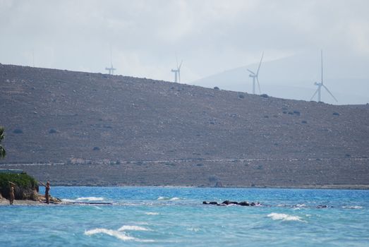 wind turbines � wind farm in the near of the Aegean Sea, Turkey