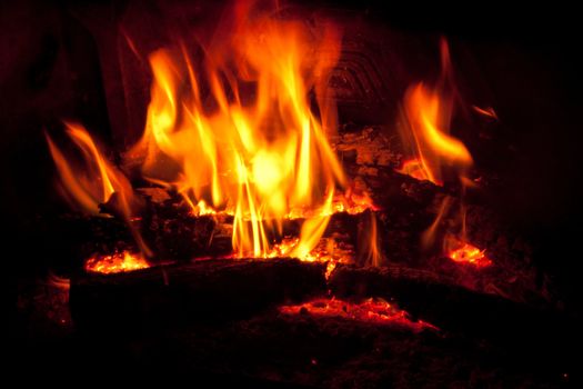 Wood on fire in a fireplace
