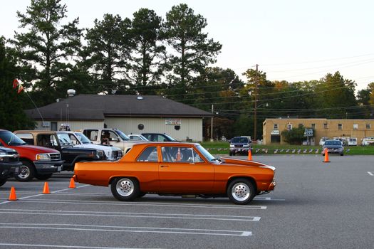 GLOUCESTER, VA, USA -OCTOBER 7: Vintage 1969 Plymouth Valiant in the Middle Peninsula Classic Cruisers Club weekly Car Show. Main Street Center. October 7, 2011 in Gloucester, VA, USA