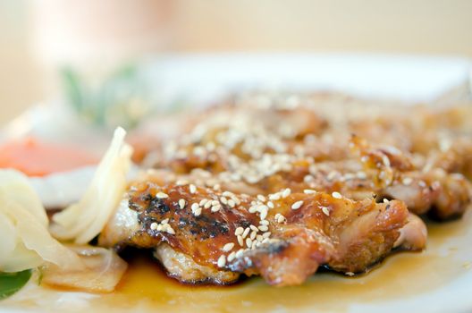 Teriyaki Chicken and vegetable on dish ,  Japanese style  uisine