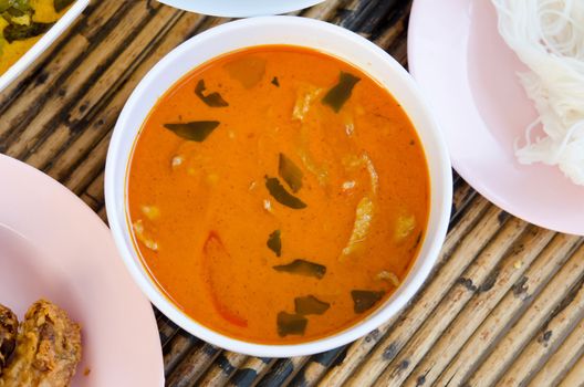 top view pork in ground peanut-coconut cream curry 