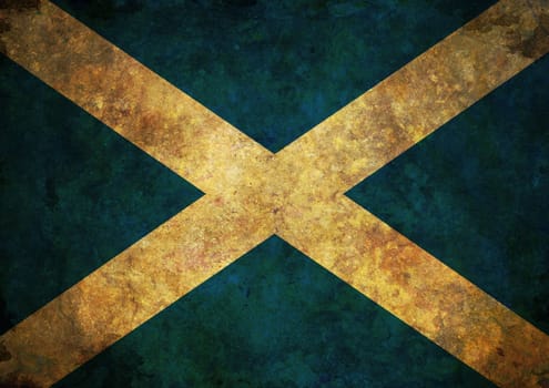 Illustration of a worn looking flag of Scotland