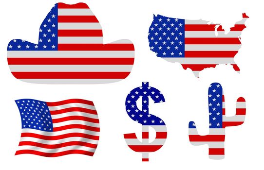 Illustration of five United States related items