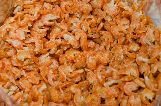 Small dried shrimp in market of Thailand