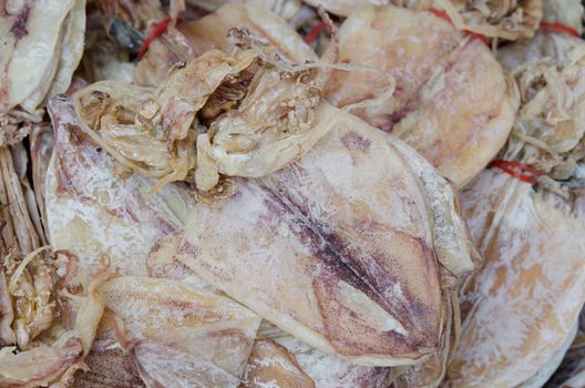 dry squid for sale in market of Thailand
