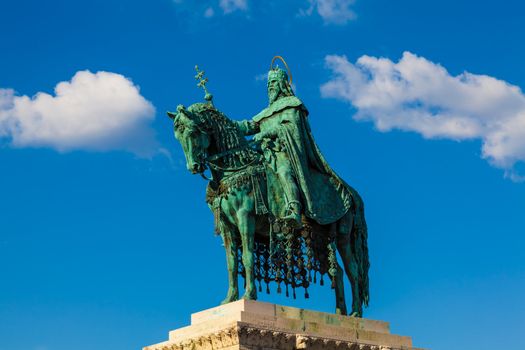 Equestrian Statue of King St. Stephen (Istvan) in Budapest, Hungary. Erected in 1906.