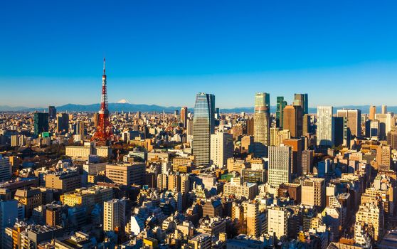Panorama of Tokyo with the Tokyo Tower and Mt. Fuji