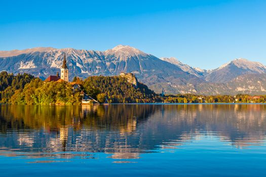 Lake Bled in Slovenia with the Church and the Castle