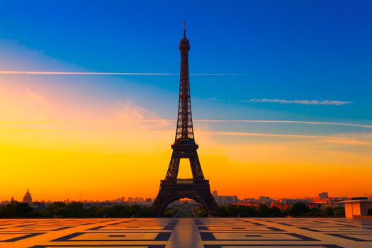 The Eiffel Tower in Paris at sunrise