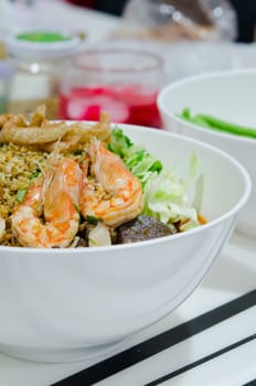 rice noodles with spicy pork and seafood sauce ,north of thailand cuisine