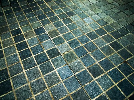 Floor covered with blue square stone