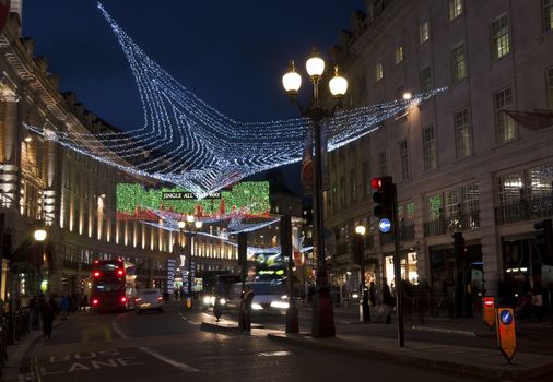 Christmas decorations in Regent street, London, UK