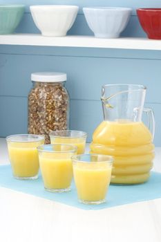 Fresh squeezed orange juice made by extraction from the most sweet and delicious fresh fruit.
