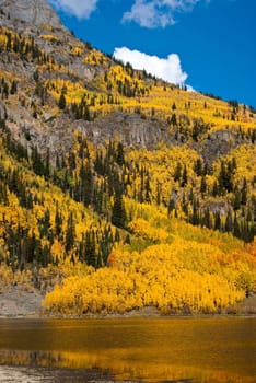 Scenic Fall colors of Colorado mountain lake