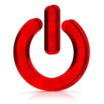 Red glass Power Off symbol computer icon. Part of a series.