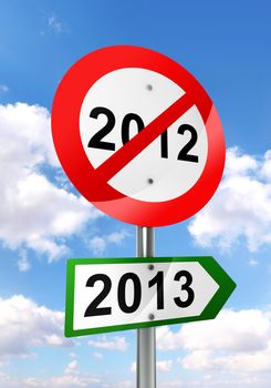 new year road sign red and green on sky background. clipping path included