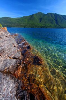 Beautiful glacial rocks of Lake McDonald in Glacier National Park - Montana.