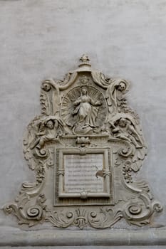 A piece of art devoted to Mary on an outside wall of the church of St. Veit in Krems, Austria