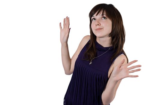 Cute girl with outstretched arms isolated on white