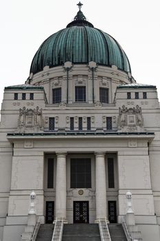 The front of Karl-Borromaeus-church in Vienna's central cemetery