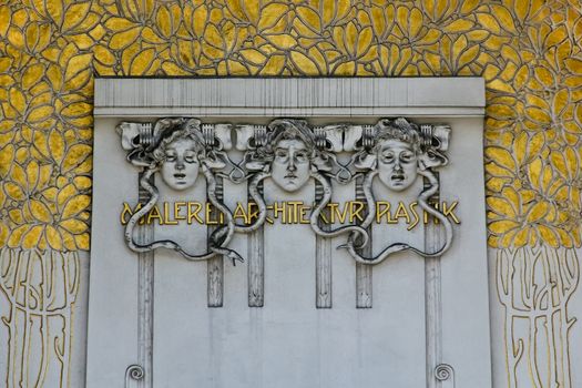 Detail of a decorated entrance to a famous art building in Vienna