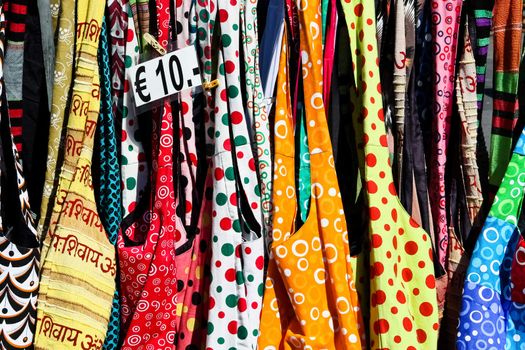 A set of colorful bags at a market in Vienna at the price of EUR 10