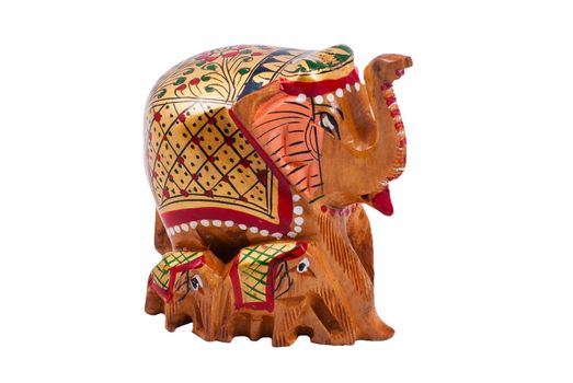 Wooden brown elephant figurine isolated on white