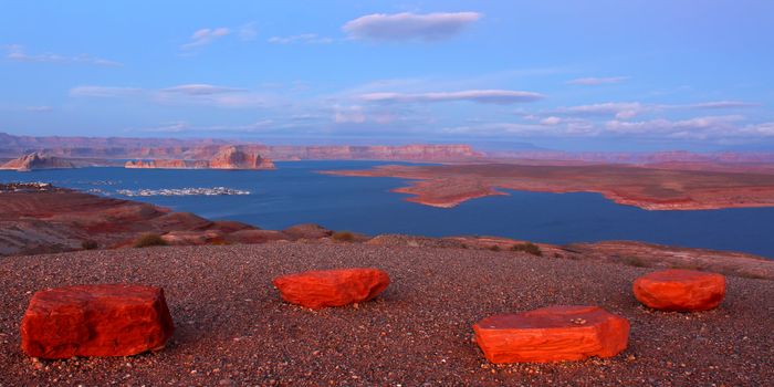 Twilight over Lake Powell in Glen Canyon National Recreation Area.