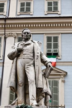 Vincenzo Gioberti monument at Piazza Carignano with Carignano Theater in the background, Torino, Italy