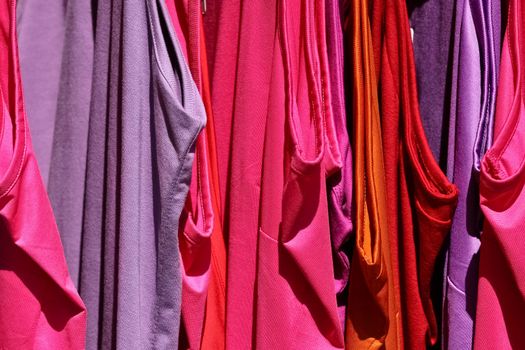 Set of pink and violet pieces of clothing on a market in Vienna