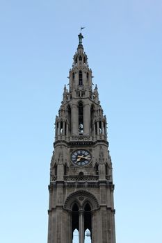 Gothic tower of Vienna's city hall in its imperial style