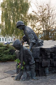 A part of Warsaw's uprising memorial in late fall