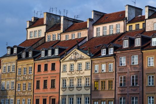 Close up of famous houses on Warsaw square