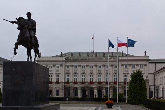 The palace of the polish president in Warsaw on a dark day